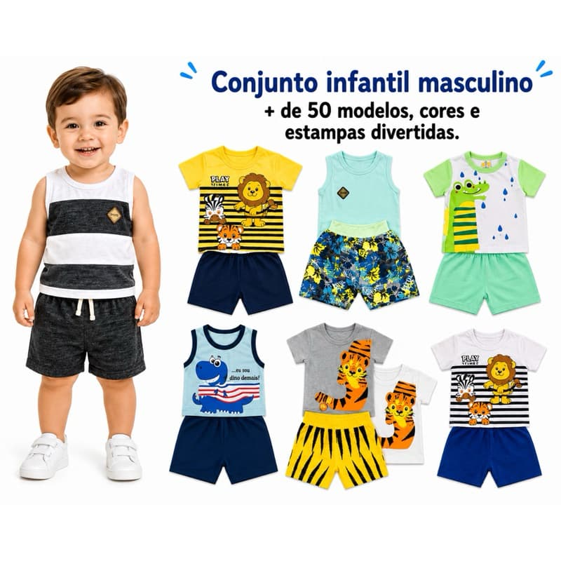 kit 6 peças roupa infantil masculina (3 CONJUNTOS) - roupa para bebê - kit com 3 conjunto infantil