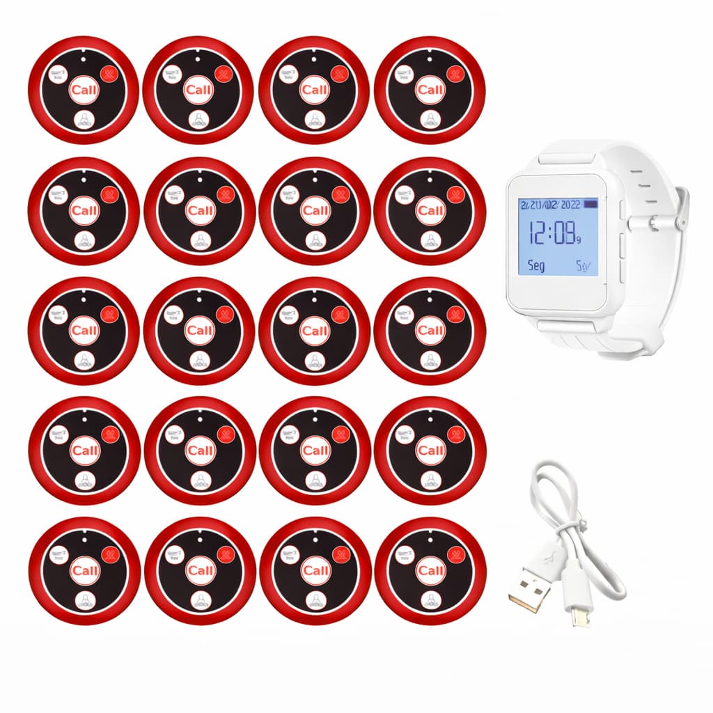 Kit 1 relógio e 20 pagers Chama Garçom (Pager De Restaurante Sem Fio Com Botão De Chamada , Relógio)