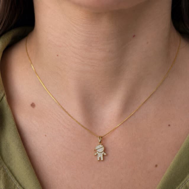 Colar Veneziano Pingente Filho Filha Filhos Cravejados Zircônia Banhado a Ouro 18K