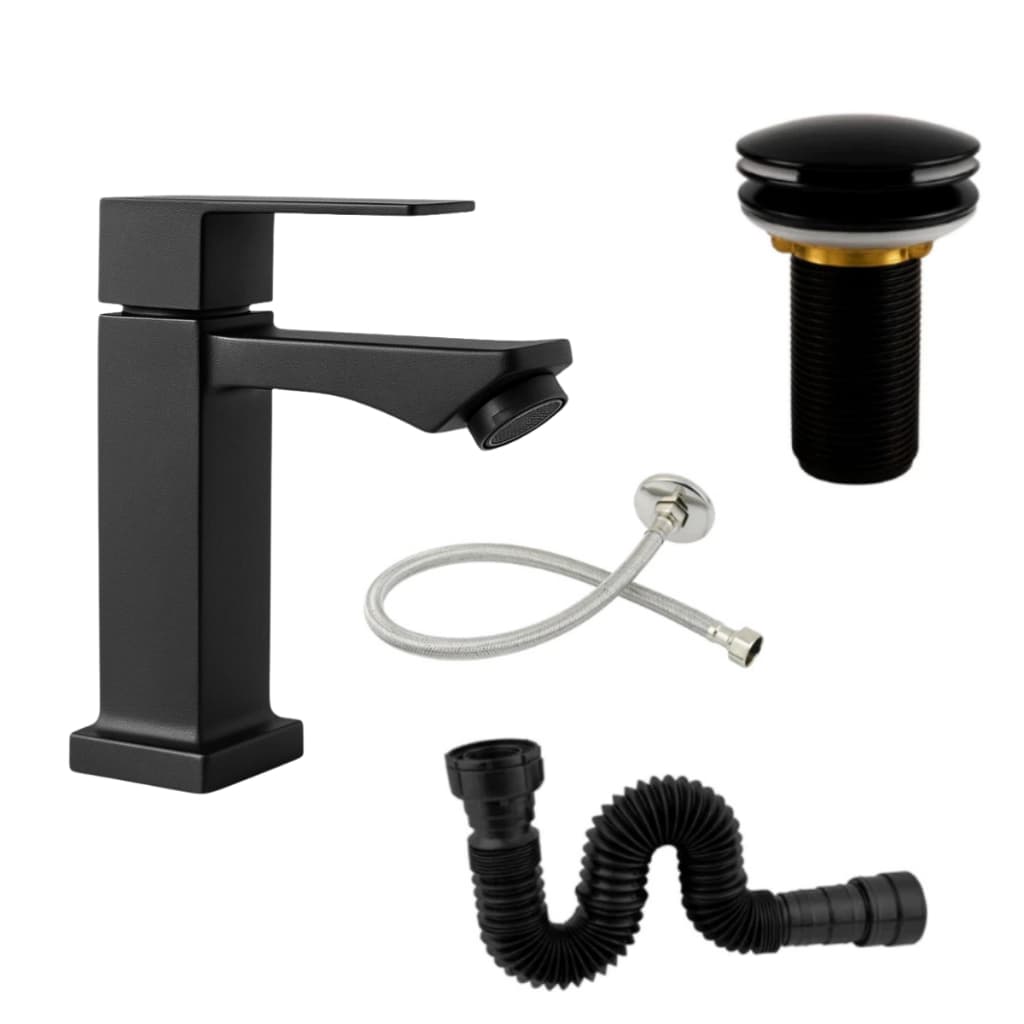 Torneira Para Banheiro Lavatório Bica Baixa Inox + Válvula Click 7/8 Universal + Engate e Sifão Luxo