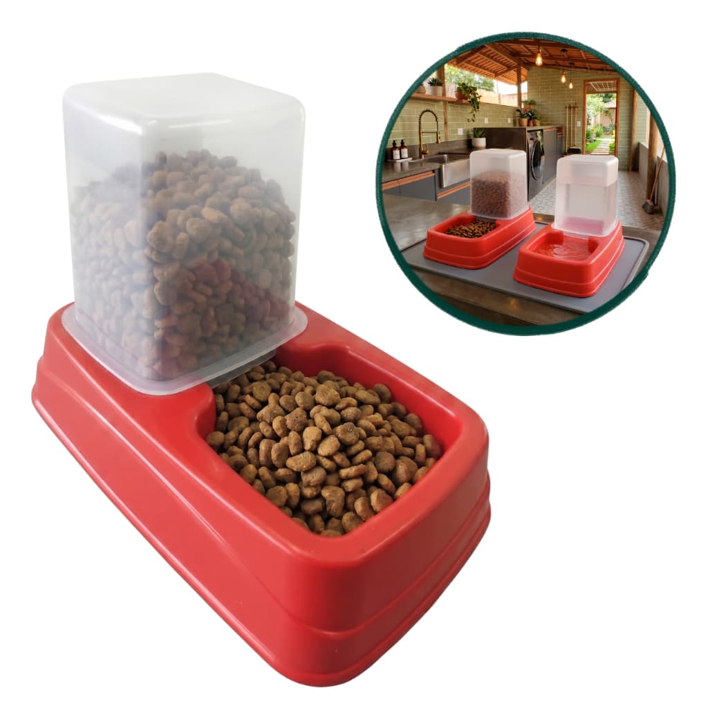 Dispenser Ração Água Pote Bebedouro Comedouro Automático Cachorro Gato Gravidade Tigela Vasilha Pet