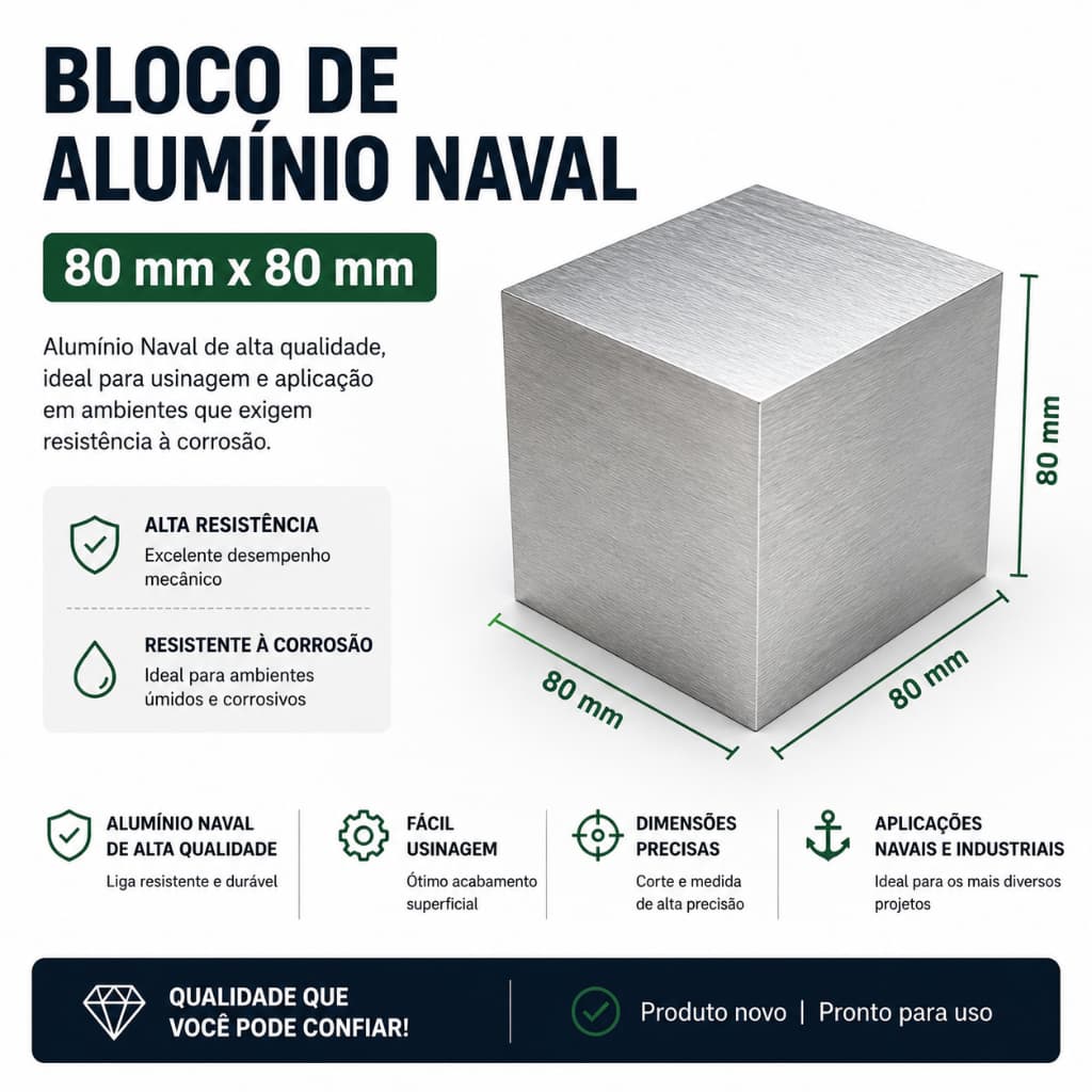 Bloco de Aluminio Naval 80mm x 80mm x 80mm Resistente Qualidade Construção Usina Industrial Moldes