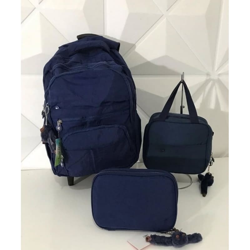 Kit Mochila Carrinho Nylon Impermeável Leve Moderna com estojo lancheira térmica