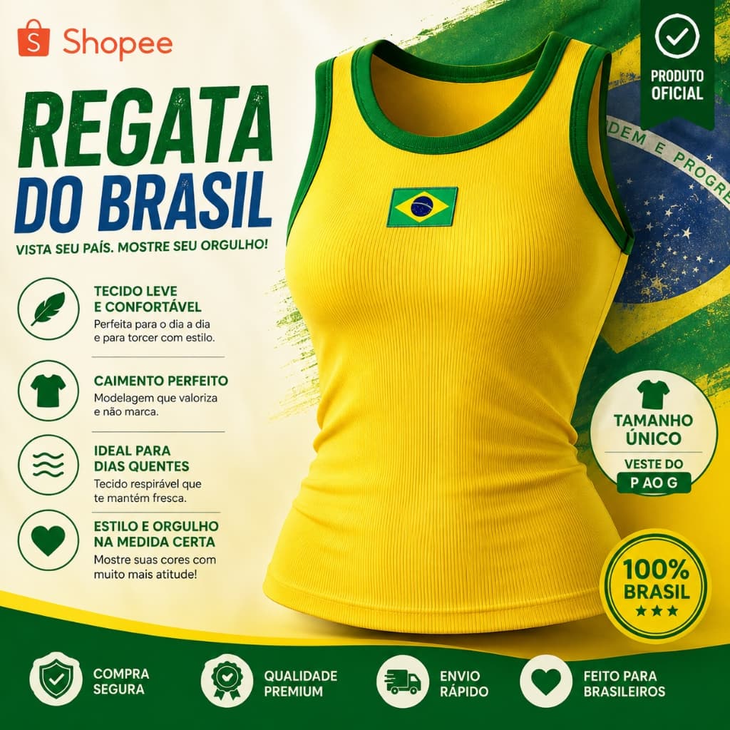 Regata Feminina Brasil Copa Canelada Bandeira Camiseta Blusinha Torcida Verão Mulher Básica Canelada