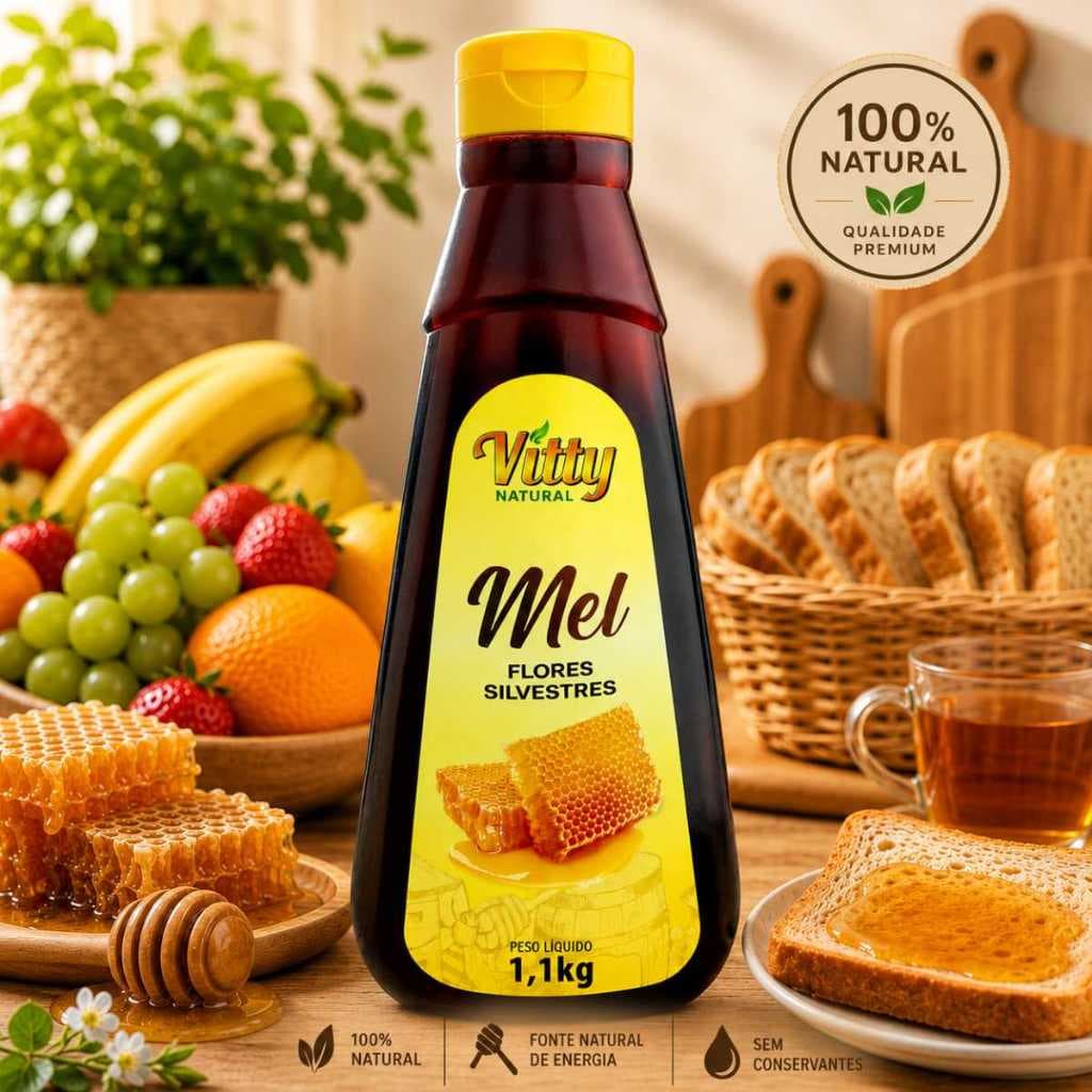 Mel Puro De Abelha 1,1kg Flores Silvestres Vitty Natural Bisnaga Grande Original Puro Premium Fresco