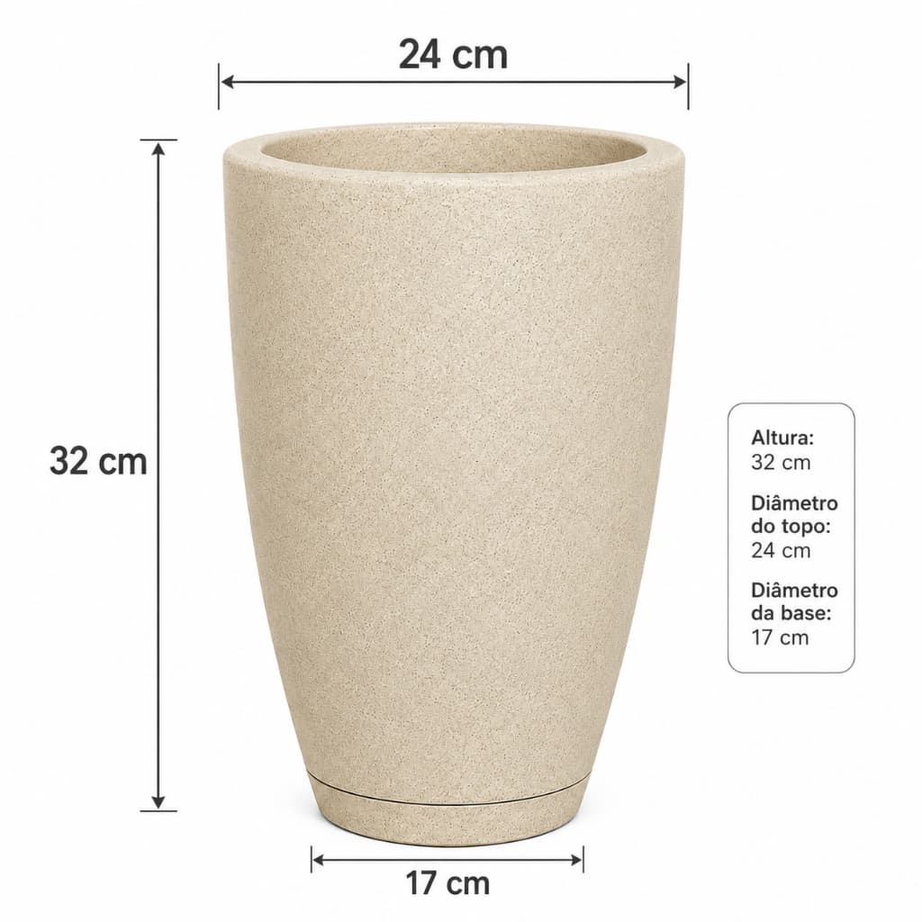 Vaso Luxo grande para planta, Coluna Cone Bojo Polido nº1 com prato coletor 32x24 cm