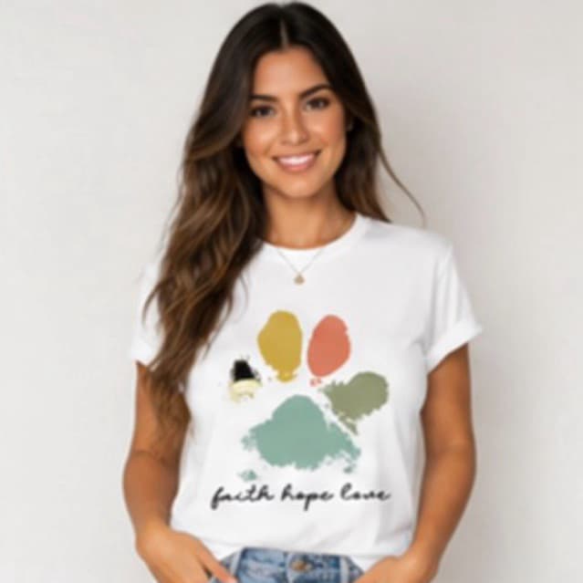 Camiseta Feminina Faith Hope Love – Estampa Patinha Colorida moda fashion
