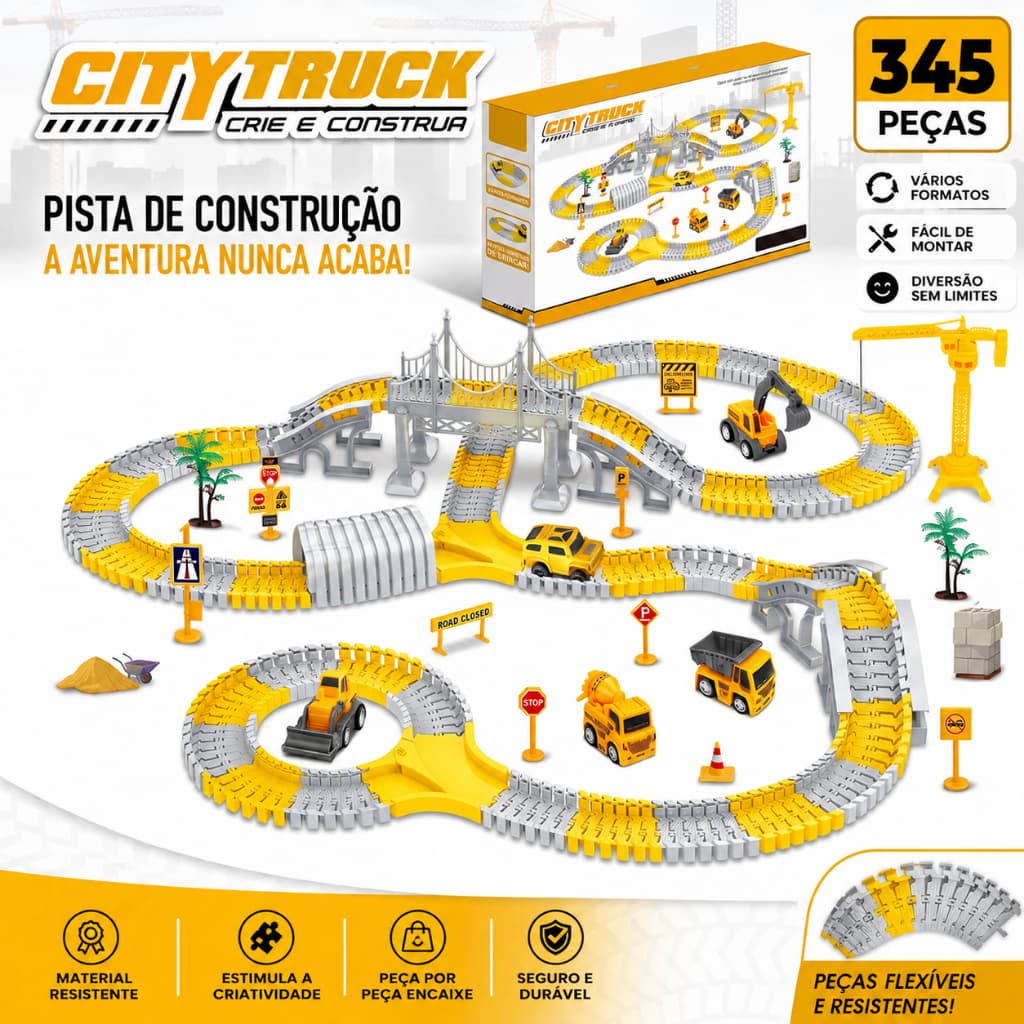 Pista de Carrinho Infantil com Looping Carrinho Circuito Radical 98, 180 e 345 Peças