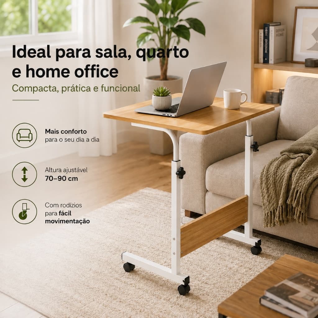 Mesa Para Notebook com Rodas Mesa de Computador com Altura Regulável Mesa de café da Manhã Ideal Para uso em Sofá ou Cam
