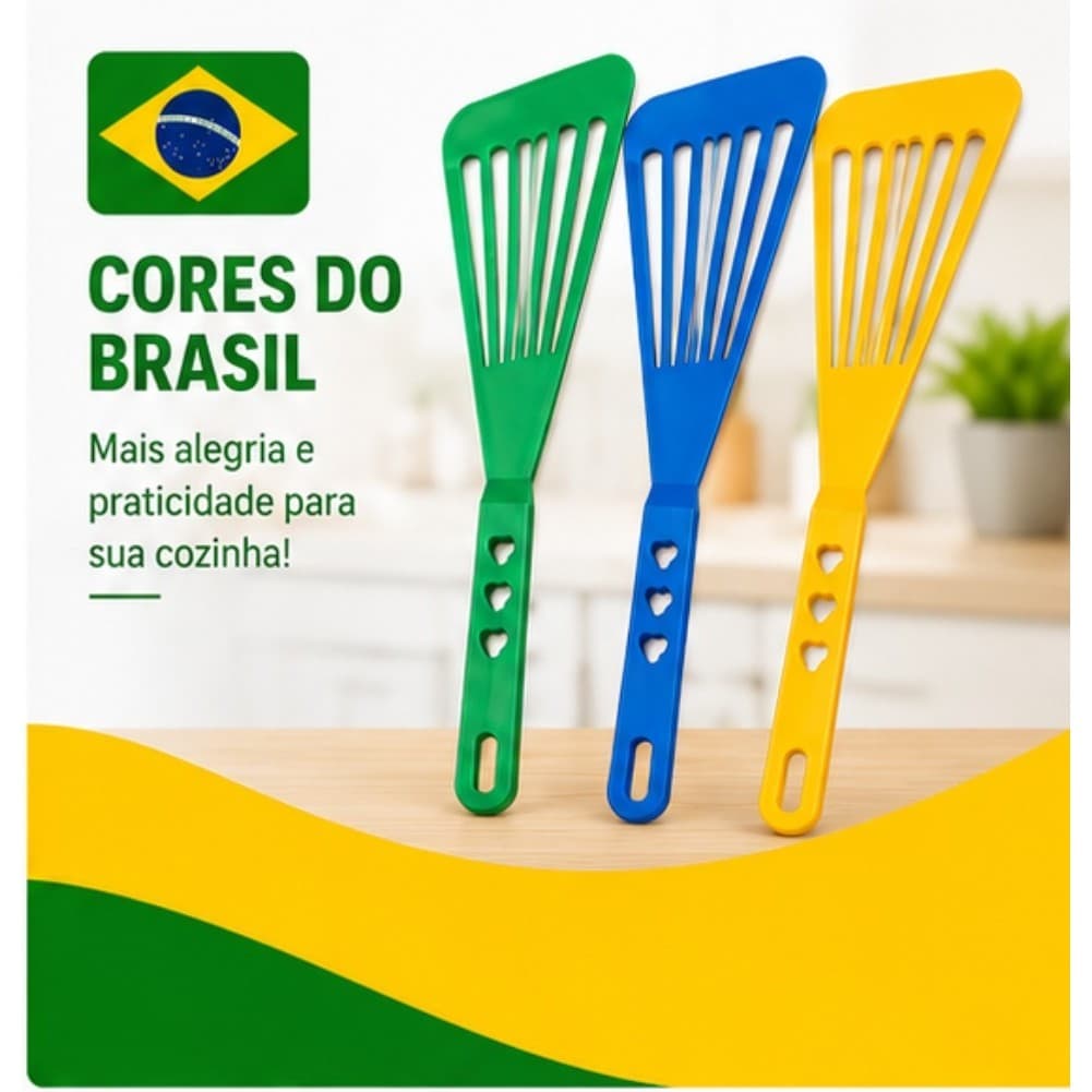 Kit ComTrês Espátulas Para Cozinha Cores do Brasil