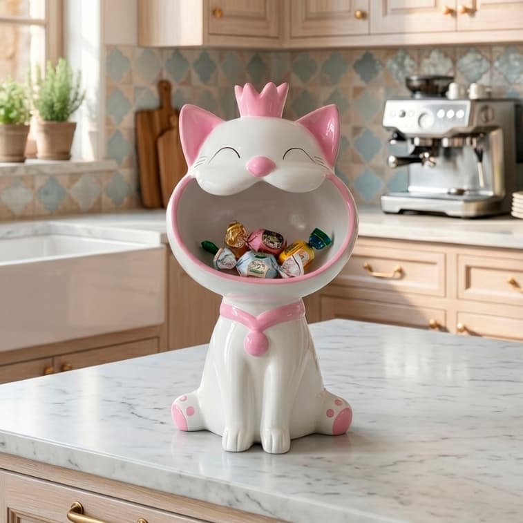 Enfeite Baleiro Cerâmica Vaso Decorativo para Mesa de Jantar Doces Gato Decoração Festa Aniversário