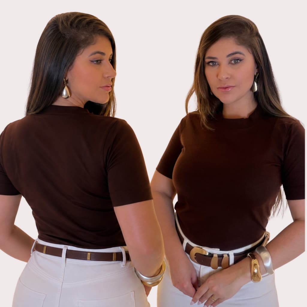 T-shirt Feminina Gola Baixa 100% Algodão Premium Casual Confortável Menegotti