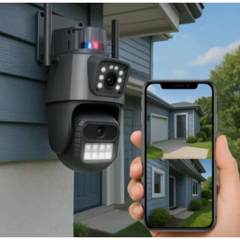 Câmera De Segurança WiFi Externa Ip Duas Lentes Dupla Tela 360 Graus À Prova D'água Sirene Giro iCSee