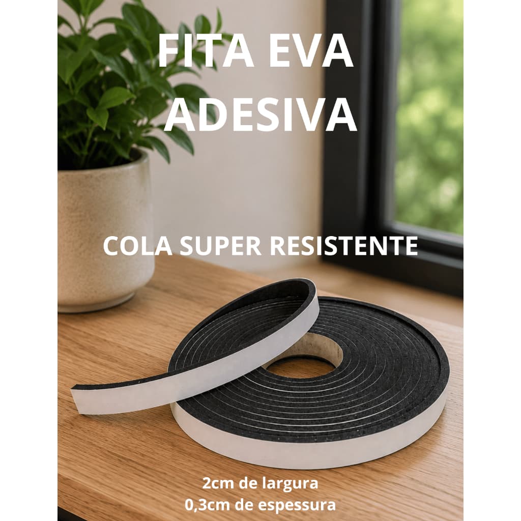 Fita rolo espuma borracha EVA autocolante adesiva veda porta janela carro ripado anitipoeira inseto