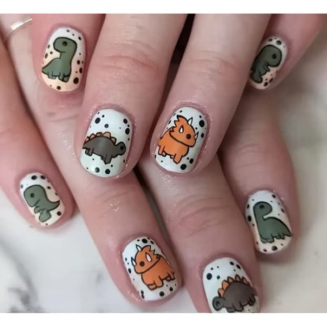 Unha Postiça Decorada estilo coreano Dinossauros