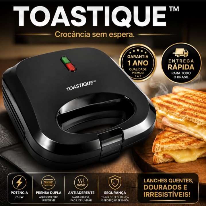 Toastique™ — A Revolução da Crocância Instantânea Grill Elétrica Antiaderente  Multifunção 750W
