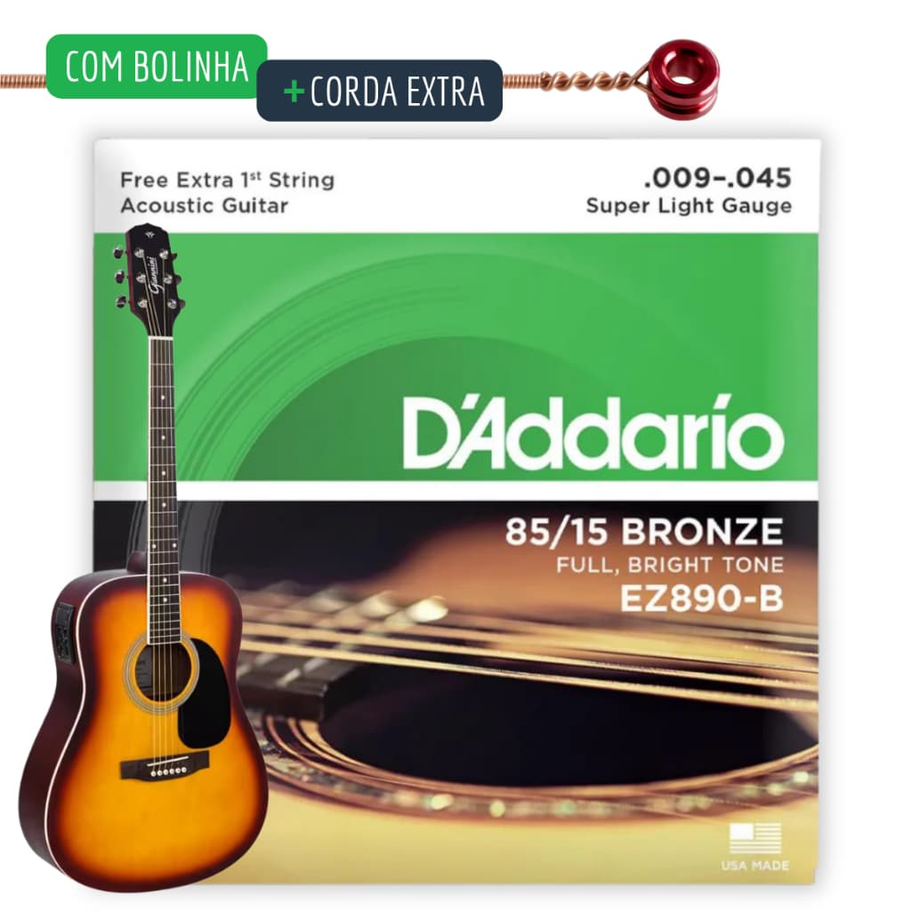 Encordoamento Violão Aço 009 Corda de Violão de Aço Encordoamento Daddario EZ890-B