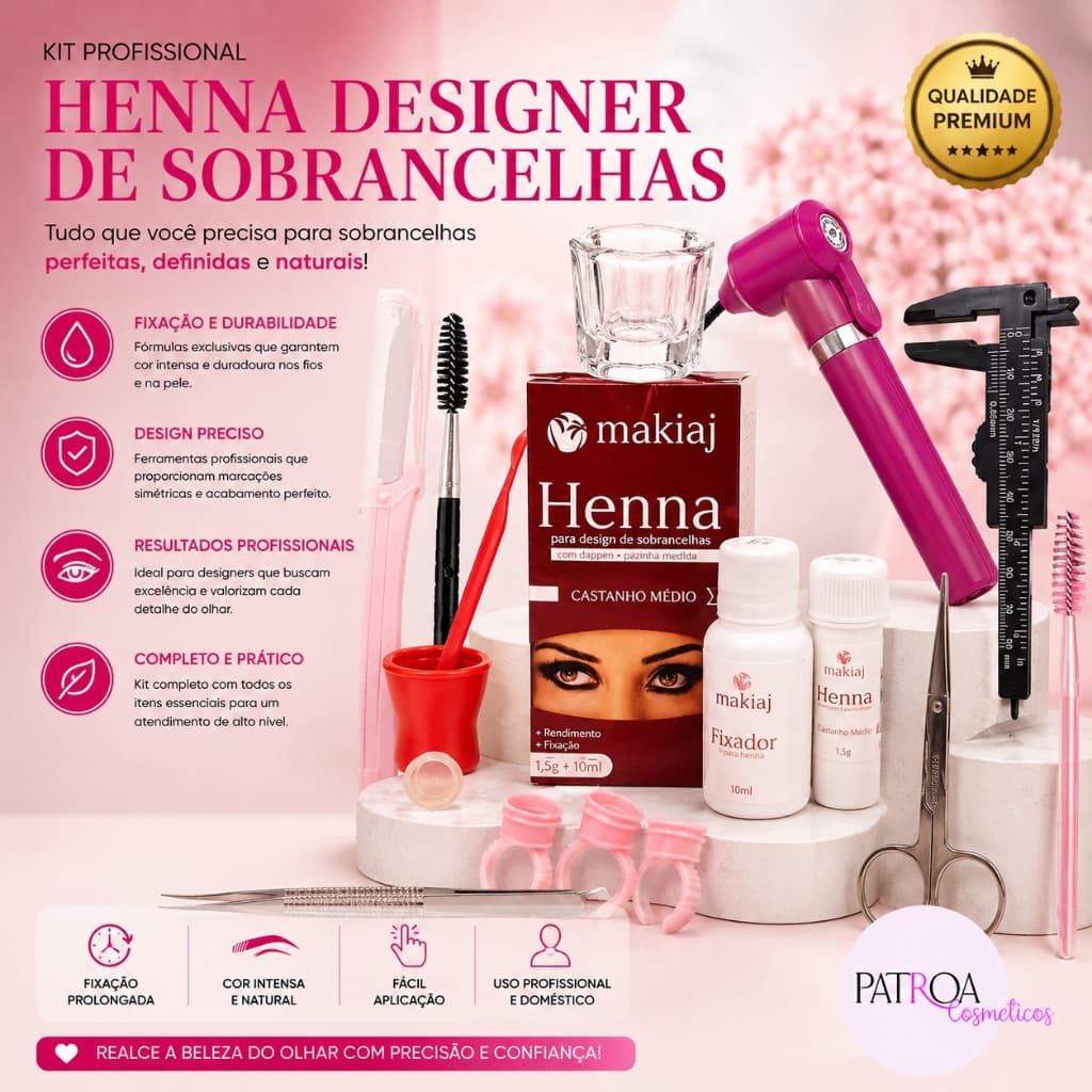 Kit Henna Designer Sobrancelhas Profissional e Fixação Rena Makiaj De Sobrancelha Mixer Henna