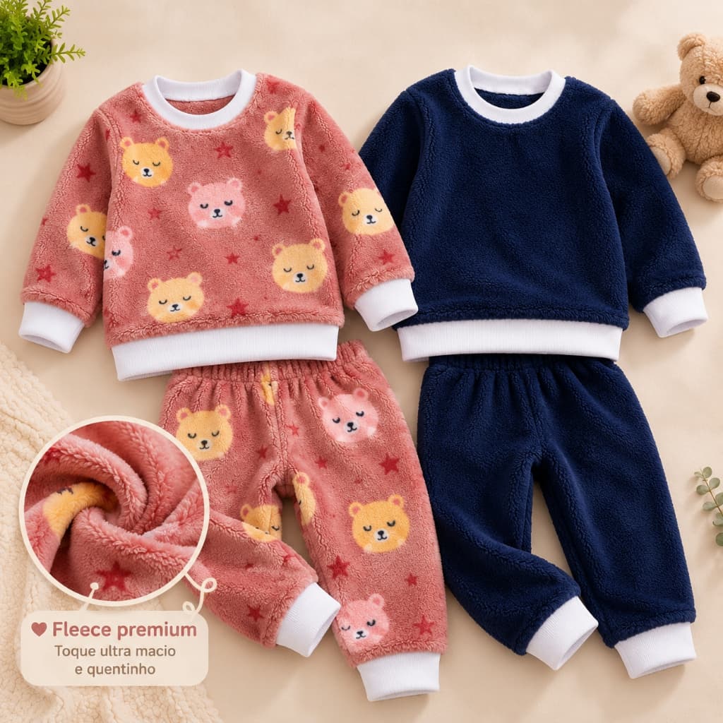 Conjunto Infantil Fleece Peluciado Inverno Menino Menina Blusa e Calça Quentinho