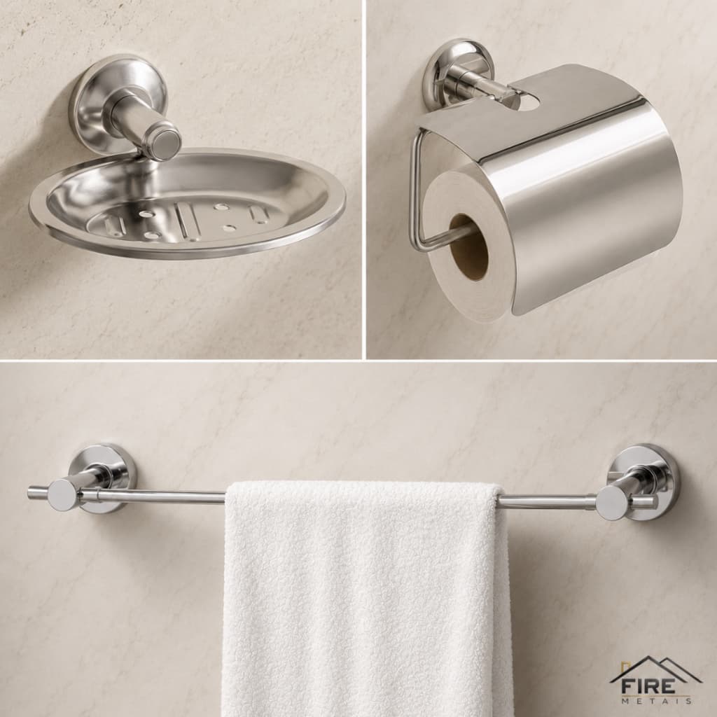 Kit Acessorios para Banheiro 3 Peças Inox Saboneteira Porta Toalha de Banho Suporte Papel Higienico