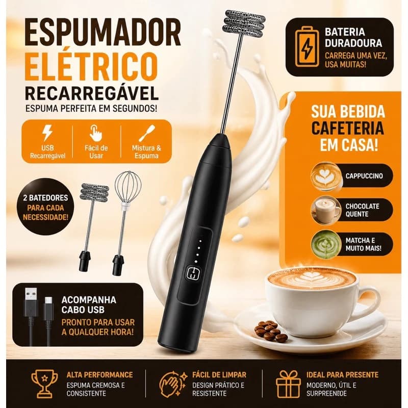 Mixer Misturador Elétrico Recarregável - Versatilidade e Design Inteligente