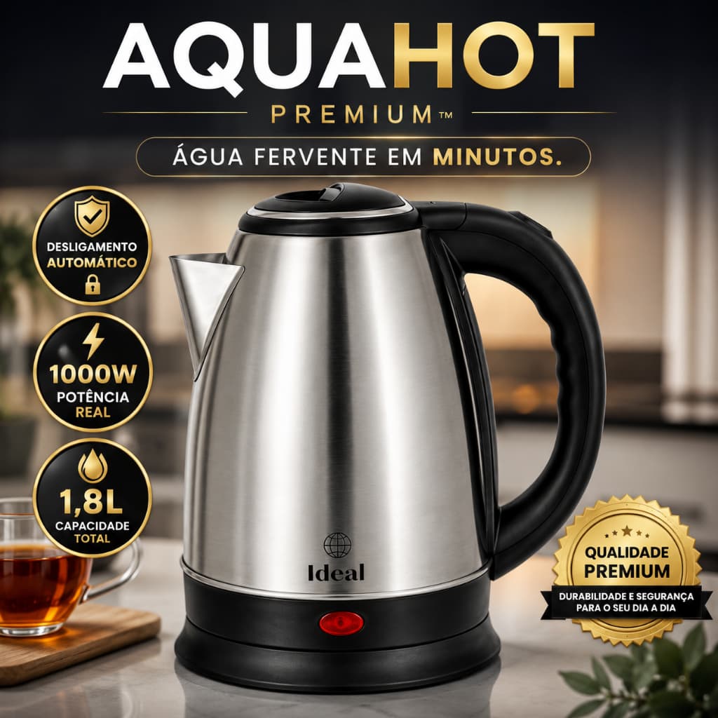 Chaleira Elétrica 1,8L Inox 127V 1000W Água Quente Rápida Desligamento Automático Premium