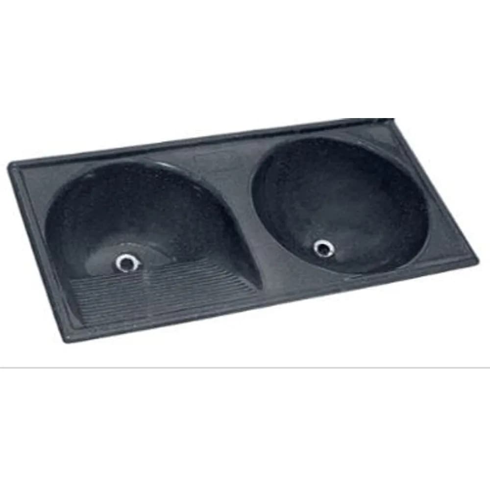 KIT TANQUE MARMOFIBRA SINTETICO COR PRETO 2 BOJOS  COM  SIFAO DUPLO E 2 VALVULAS  1,00 X 0,50  PARA LAVANDERIA