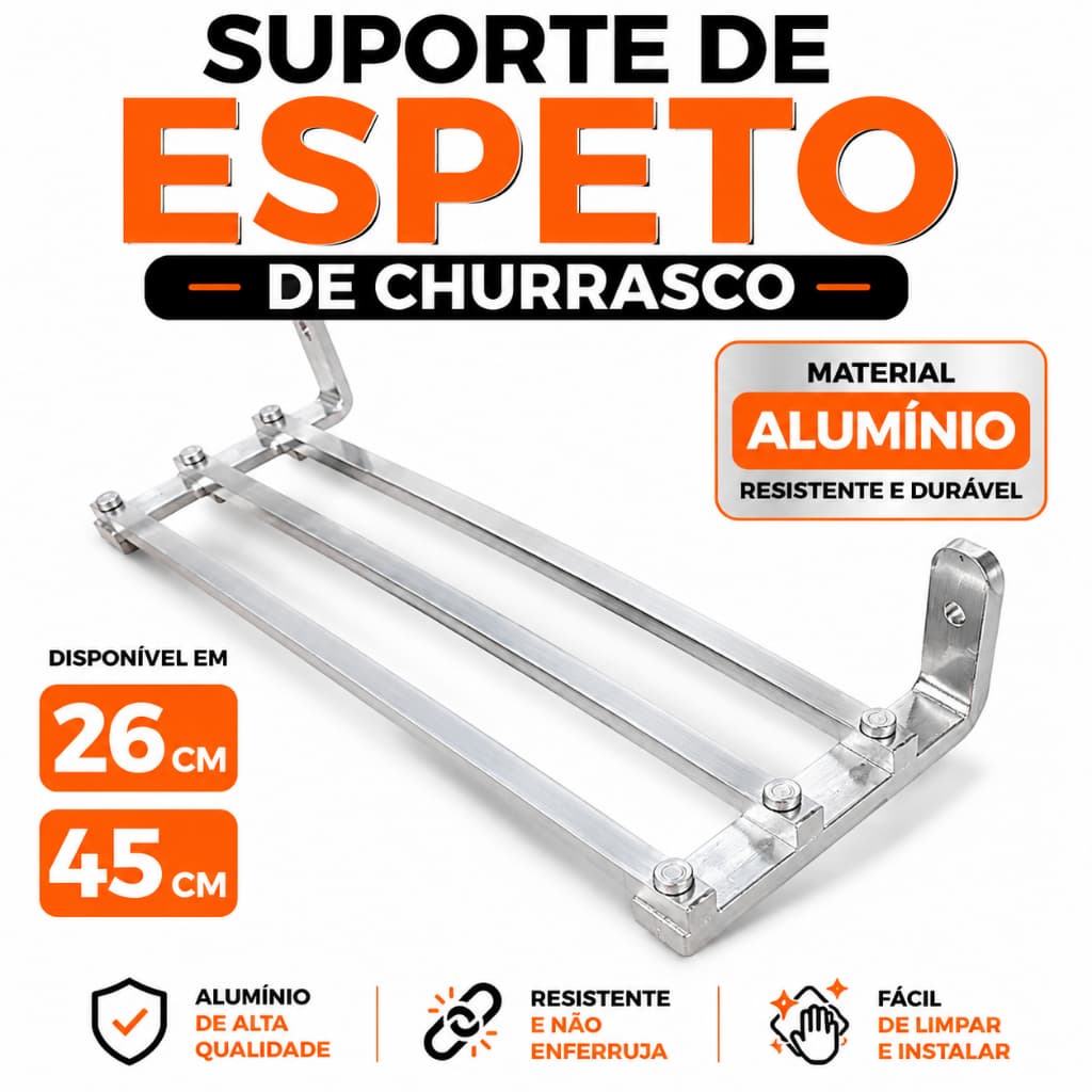 Suporte Porta Espetos Alumínio Parede 26cm 45cm Churrasco Churrasqueira Organizador Resistente