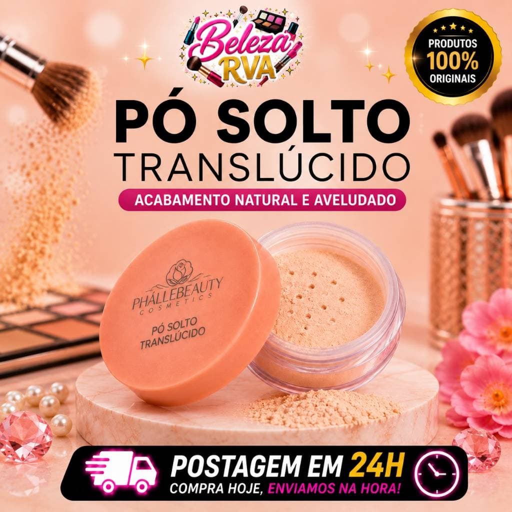 Pó Solto Translúcido Phállebeauty Não Estoura no Flash, Acabamento Aveludado Sua Maquiagem Perfeita