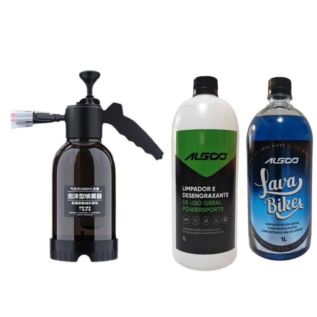 Snow Foam Lavagem Automotiva + Shampoo 1L + Desengraxante 1L