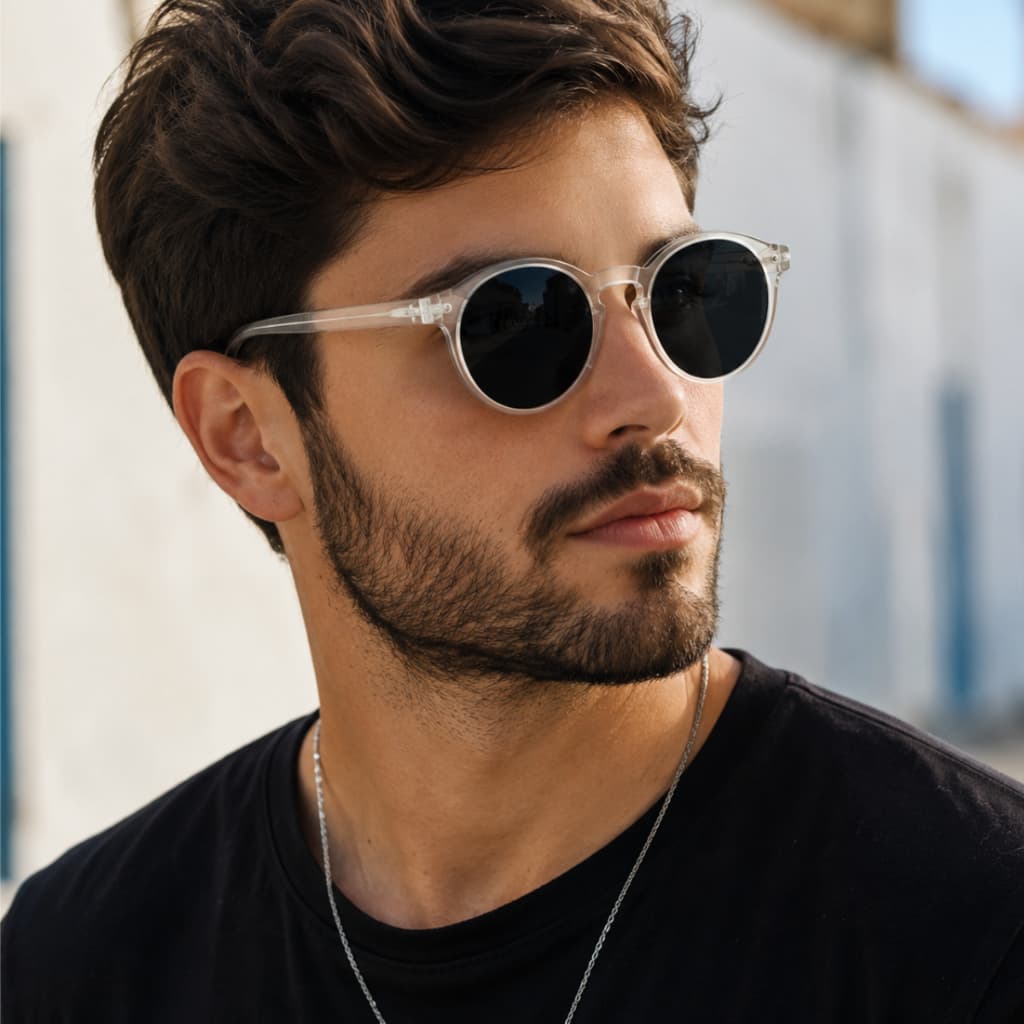 Óculos de Sol Redondo Transparente Menial Premium UV400 Vintage Unissex + Case Luxo