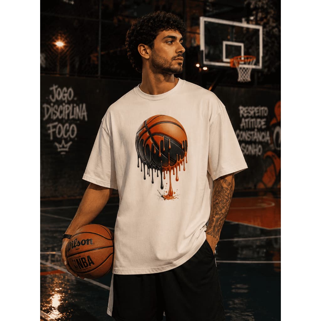 Camiseta Oversized Masculina Suedine Premium Blusa Streetwear Estampada Moda Urbana Bola Basquete