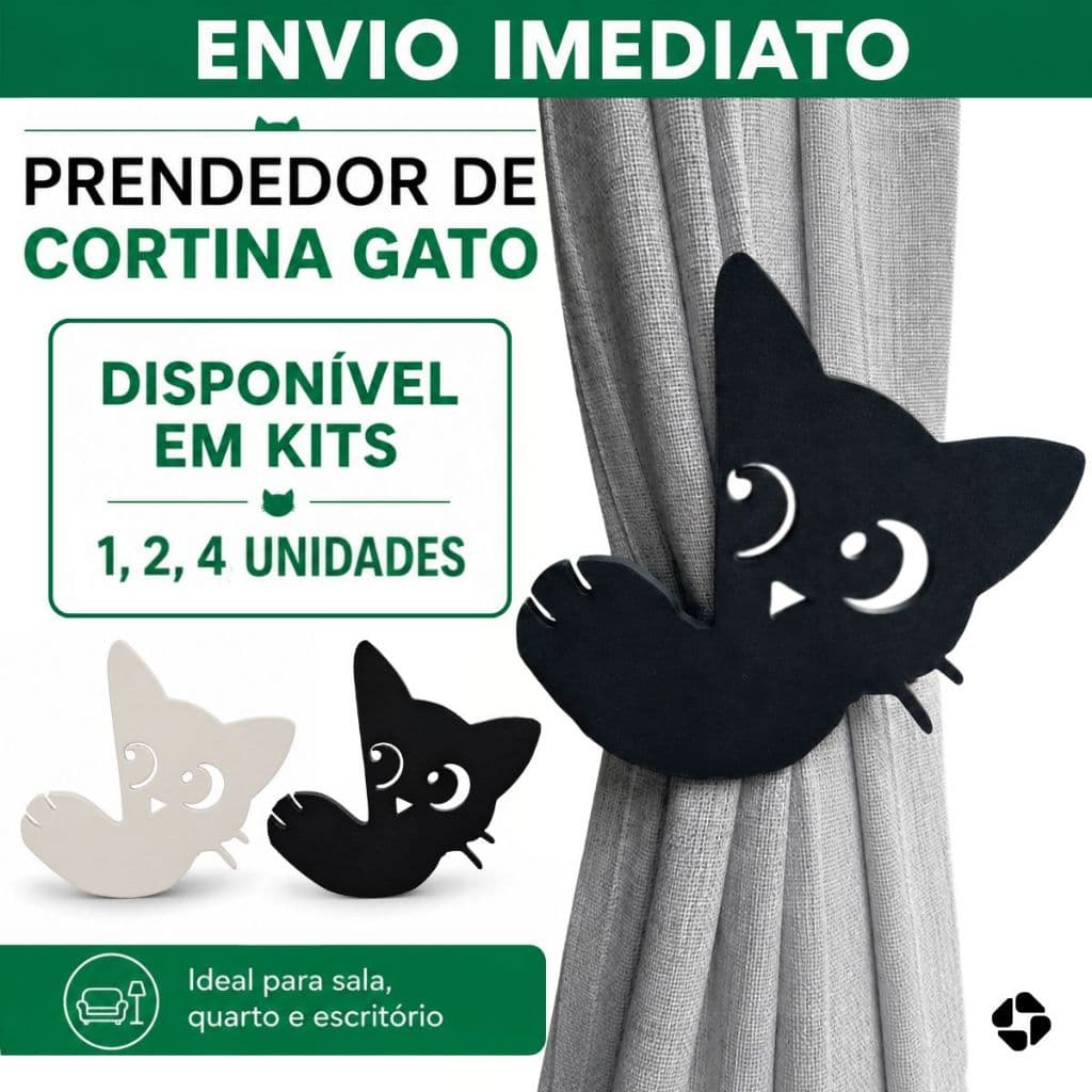 KIT Prendedor De Cortina Gato Abraçadeira Decorativa Suporte Para Sala Quarto Janela