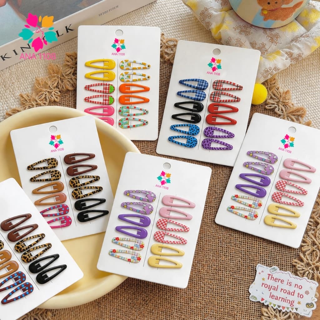 ANA1108 60Unidades Presilhas de Cabelo Coloridas Modelo Dopamina/Estampado/Antiderrapantes Para Meninas Cor aleatória