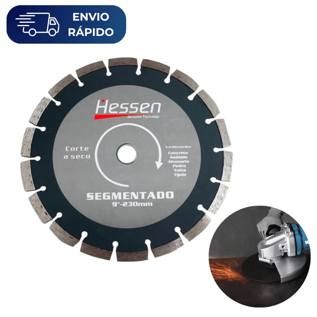 Disco De Corte Segmentado 9 Pol 230mm Corte A Seco Esmerilhadeira 20941 Hessen Concreto Alvenaria
