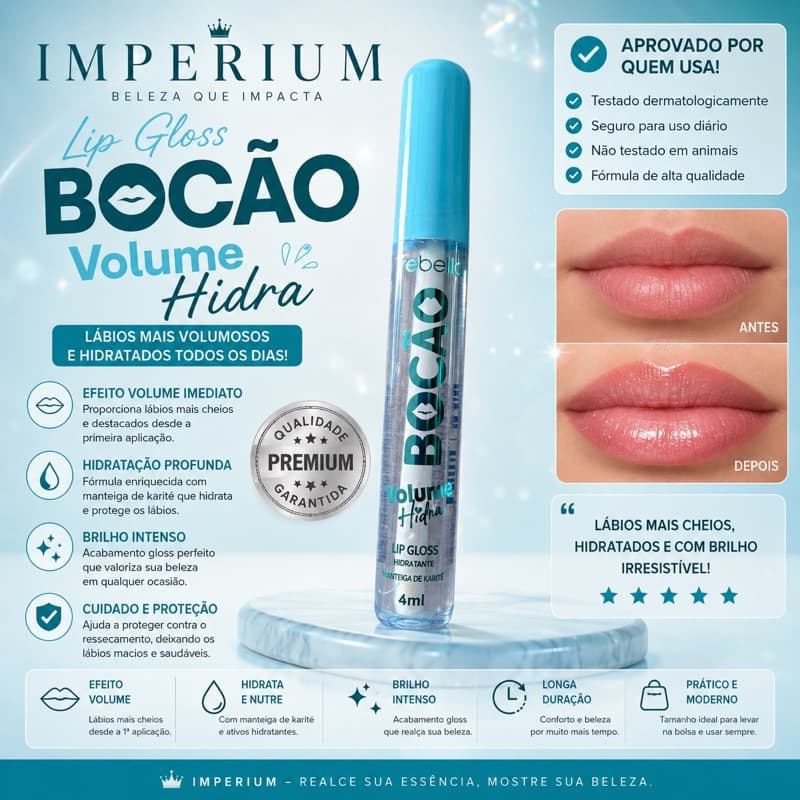 Gloss Labial Bocão Volume Hidra – Efeito Preenchedor, Hidratação e Brilho Duradouro