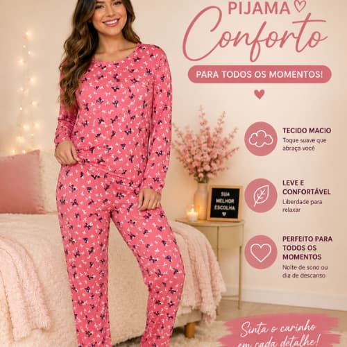 Pijama Feminino Suede Jaque Green Life Manga Longa e Calça Inverno Premium