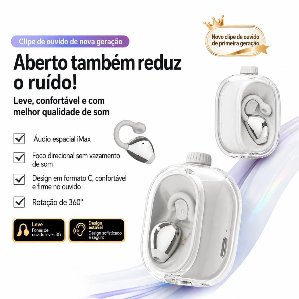 Fone Bluetooth Esportivo - Fone de Ouvido Sem Fio com Gancho - À Prova de Suor - Para Academia e Corrida