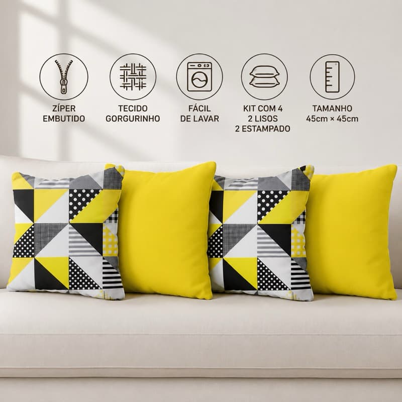 Capas de Almofada Decorativas 45x45 – Kit com 4 Peças em Gorgurinho