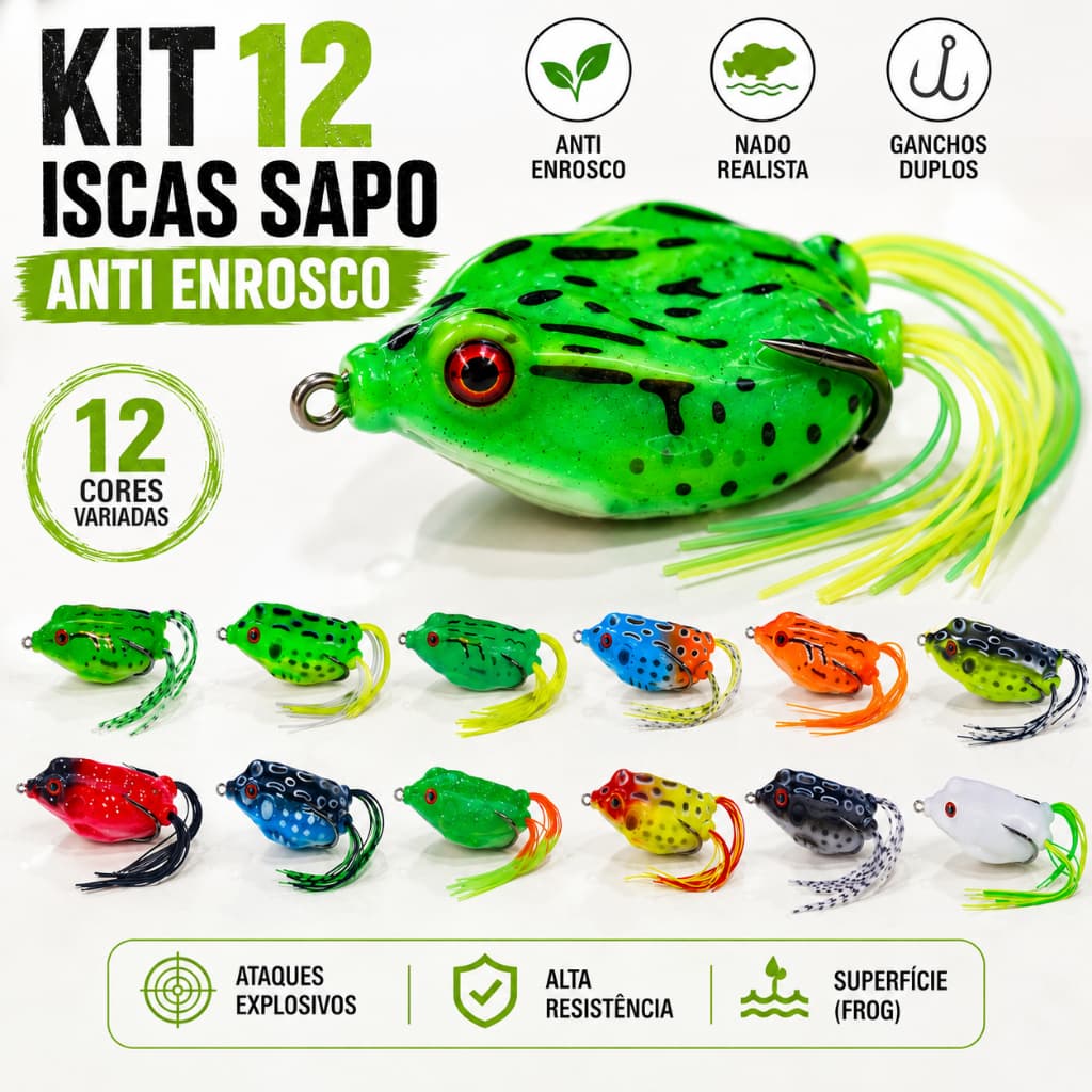 12 Pcs Isca Artificial Sapo Frog Anti Enrosco Traíra Tucunaré