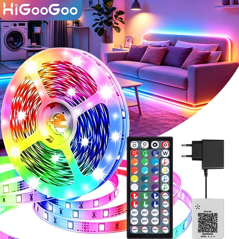HiGooGoo Fita Led Rgb 5/10/20/30M Controle Decoração Quarto Casa Loja Gesso Teto Vitrine