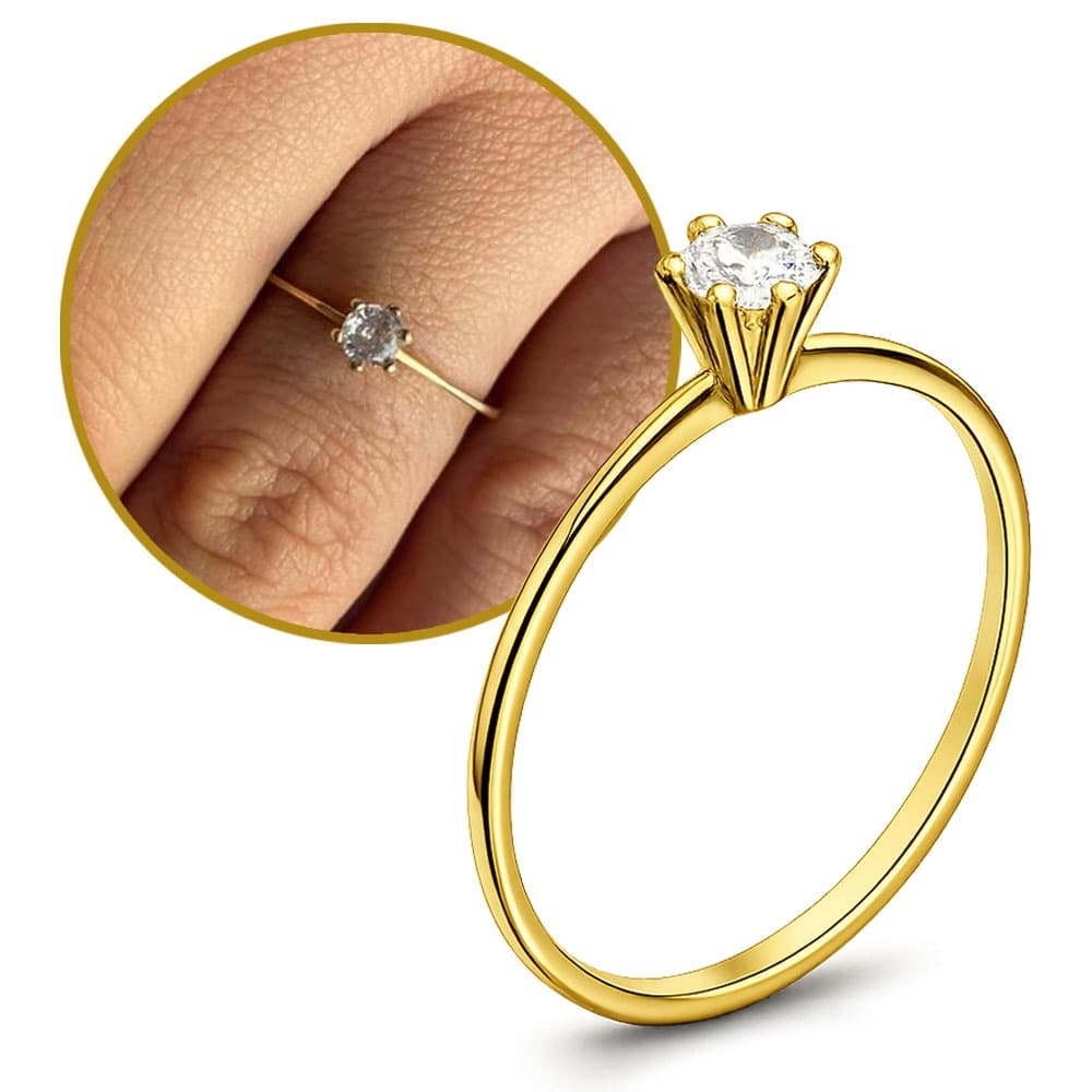 Anel Solitário Feminino Moeda Antiga Dourado com Pedra Zircônia Delicado