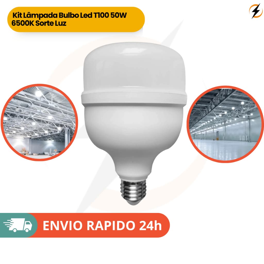 Kit Lâmpada Bulbo Led T100 50W 6500K Sorte Luz