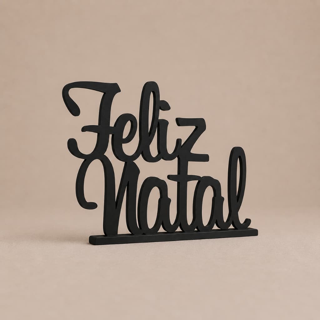 Frase Decorativa Feliz Natal 300x220mm Preto Parede Decoração Festas