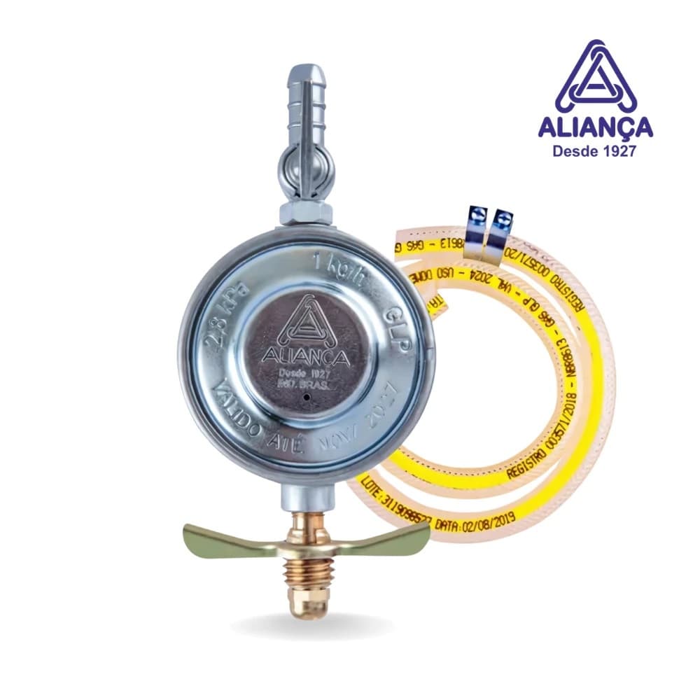 Kit Registro Regulador Válvula de Gás 504/01 Com Mangueira 120cm Aliança