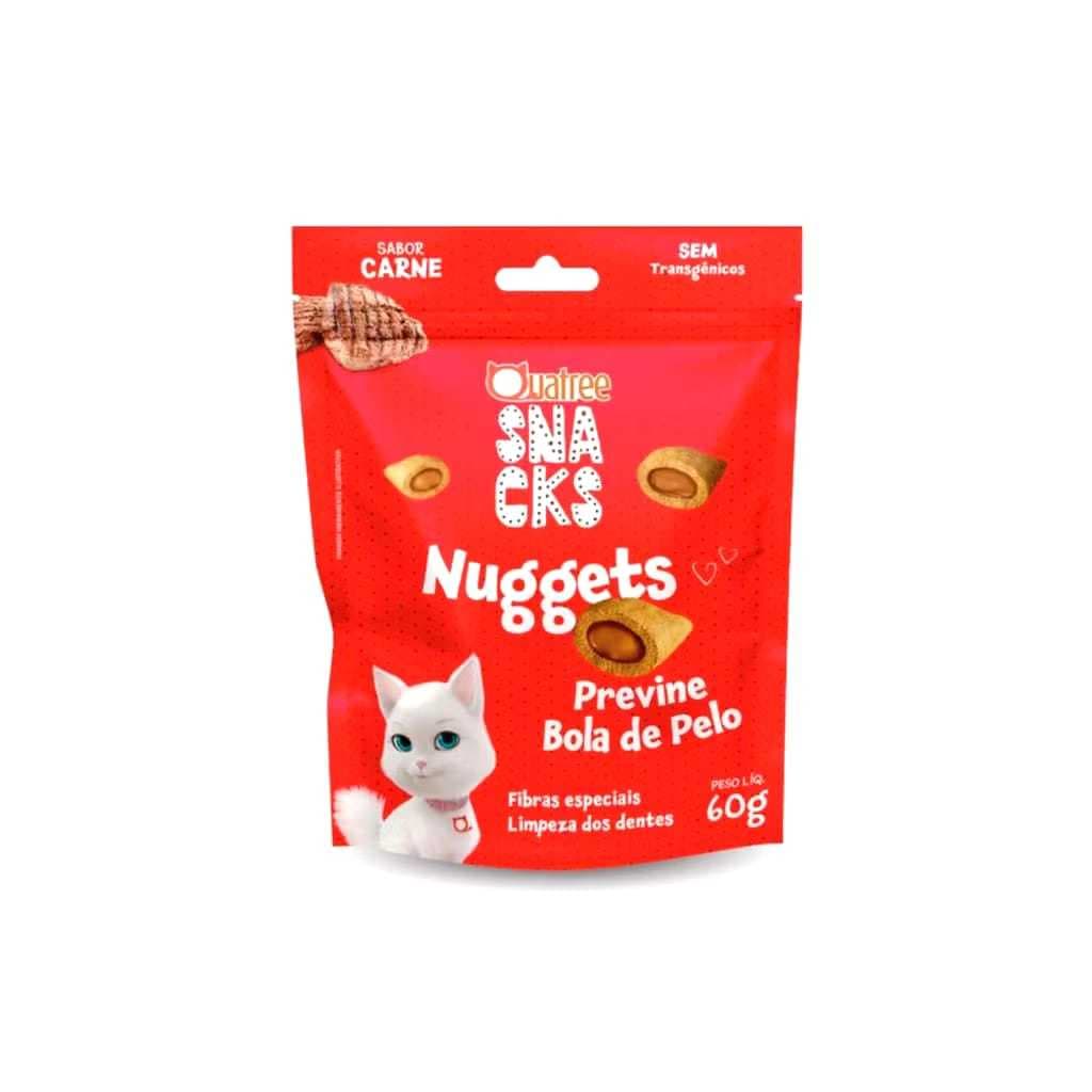 Petisco Snack Quatree Gatos Nuggets Sabor Carne Bola De Pelo 60g Mais Saboroso e Nutritivo para Gato
