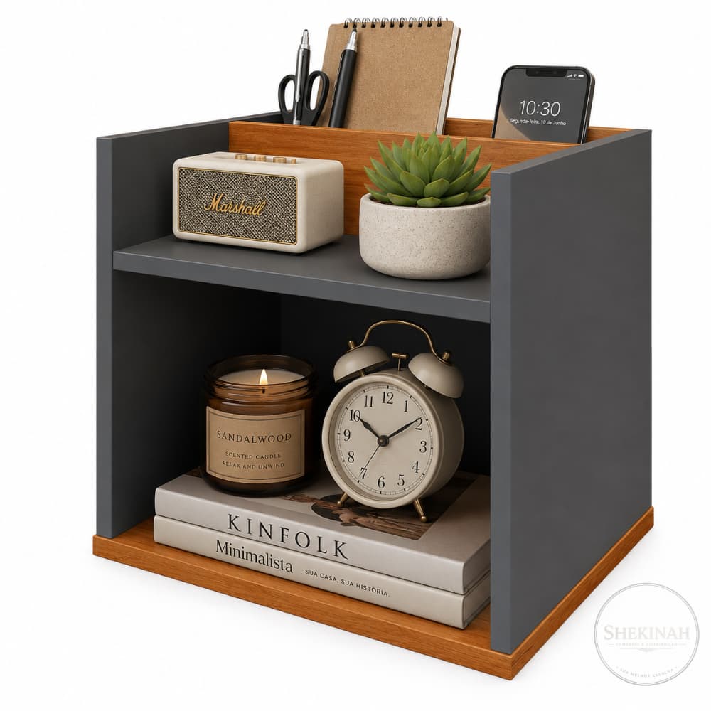 Mesa Organizadora Madri com Nicho e Porta Celular Design Inteligente