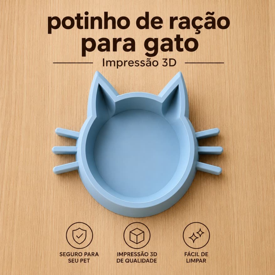 Tigela Pet Gatinho para Ração, Sachê e Petiscos | Impressão 3D