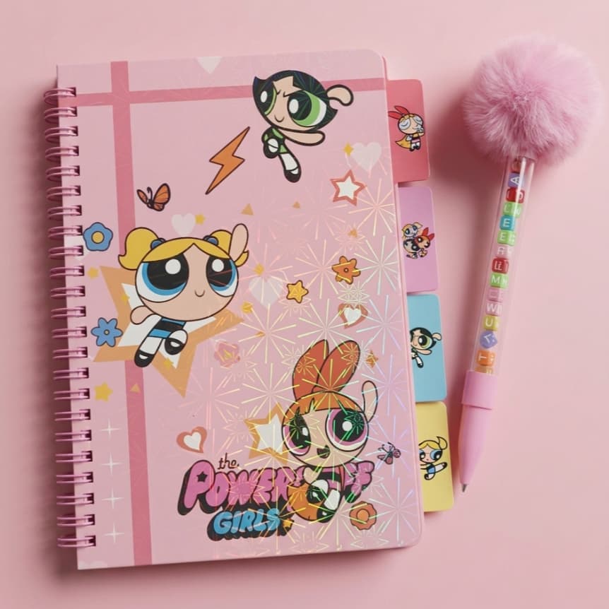 Kit papelaria caderno A5 + caneta fofa Meninas Super poderosas