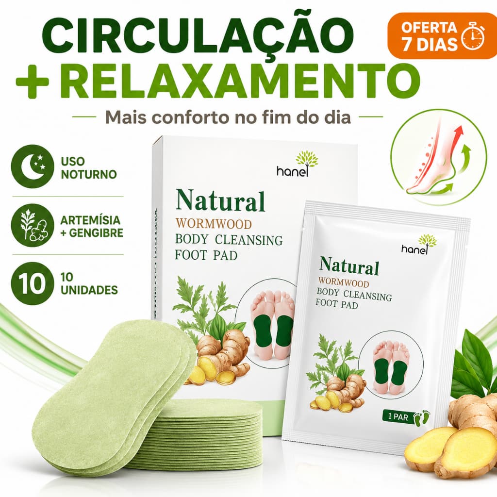 Adesivo para Pés Natural com Artemísia e Gengibre 10 Unidades Circulação Relaxamento Oferta 7 Dias